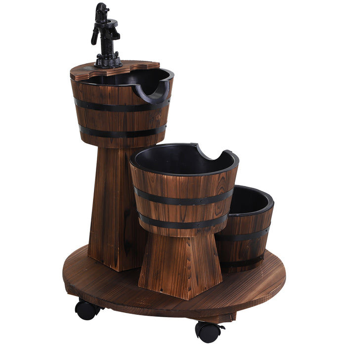 Fir Wood Triple Barrel Water Fountain with Pump - Rustic Outdoor Garden Feature with Cascading Barrels - Soothing Waterfall Effect for Patio & Backyard Relaxation