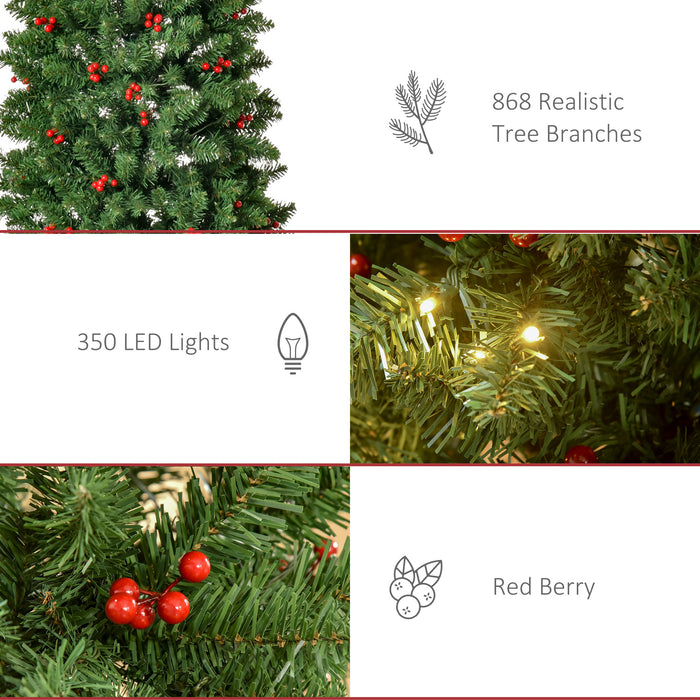 7FT Prelit Pencil Christmas Tree - Warm White LED Lights, Red Berries, Artificial Xmas Décor - Ideal for Festive Home Decoration