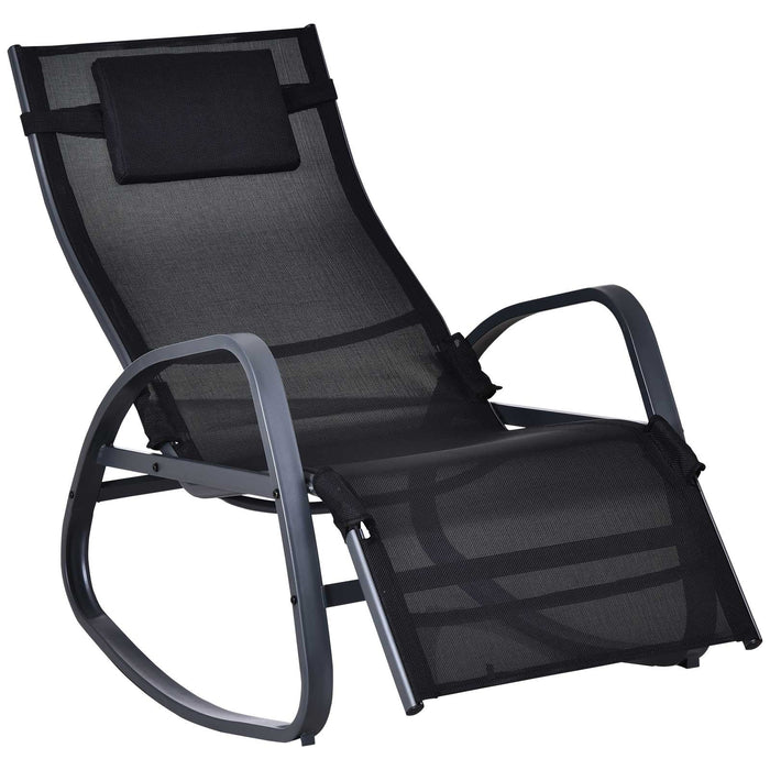 Zero Gravity Rocker Patio Chair - Adjustable Reclining Outdoor Lounger with Pillow and Footrest, Texteline Fabric - Perfect for Garden Relaxation and Comfort