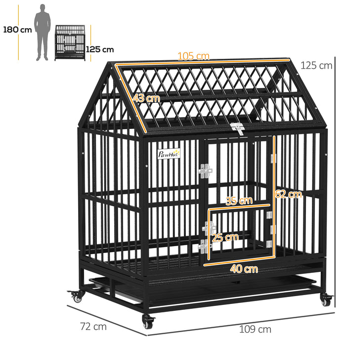 Heavy-Duty 43" Dog Crate with Wheels - Removable Tray & Openable Top Feature - Ideal for Large Breed Pet Containment and Transport