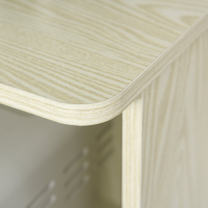 Modern Oak-Tone Microwave Stand with Cabinet - Versatile Kitchen Storage Trolley Cart, Locking Wheels & Sideboard Shelf - Ideal for Dining Room & Living Room Organization