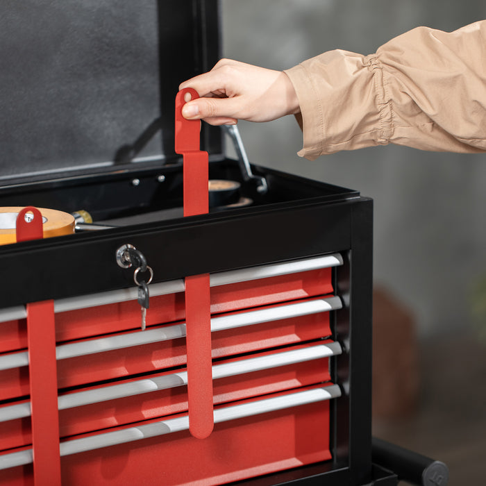 Workshop Trolley Tool Cabinet on Wheels - 6-Drawer Unit with Smooth Ball Bearing Slides, Lockable Roll Cab - Portable Storage Solution for Mechanics and DIY Enthusiasts
