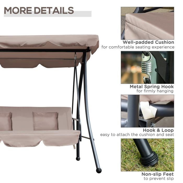 2-in-1 Patio Swing Chair Lounger with Convertible Tilt Canopy - 3-Seater Garden Swing Seat Bed, Cushioned Hammock Design in Beige - Perfect for Outdoor Relaxation and Comfort