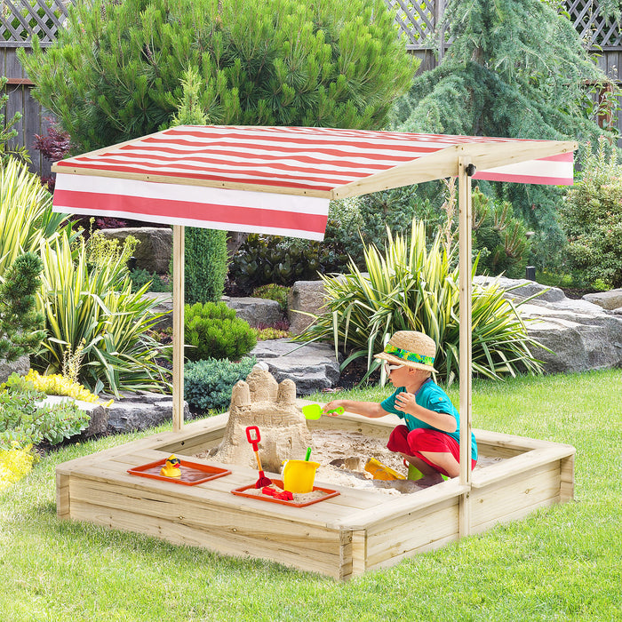Kids Wooden Sandbox with Canopy - Covered Sand Play Area for Outdoor Fun - Ideal for Backyard Beach Play, Ages 3-8