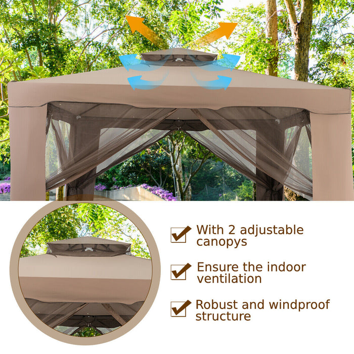 Double Tiered Canopy Gazebo - 10 x 10ft Garden Shelter Tent in Beige - Ideal for Outdoor Events and Gatherings