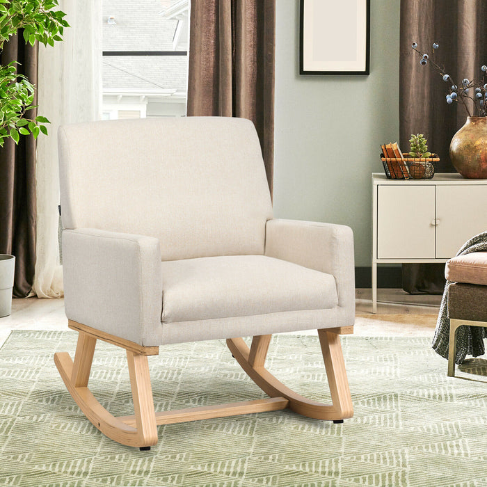 Beige Recliner Rocking Chair - Fabric Upholstered Lounge Sofa Seat, Relaxing Armchair Rocker - Ideal for Comfort and Relaxation