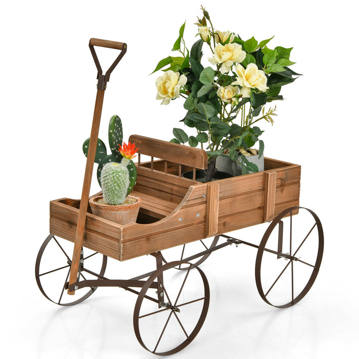 Amish Inspired Design - Wagon Wheel Plant Stand in Rich Brown - Ideal for Displaying Potted Plants with Rustic Flair