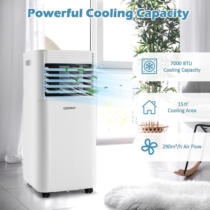 7000 BTU Model - Portable Air Conditioner with Two Wind Speeds and Timer in White - Ideal for Temperature Regulation and Comfort