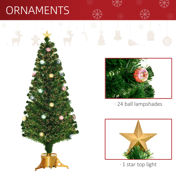 Pre-Lit 5ft Artificial Christmas Tree with Fiber Optic Lights - Holiday Home Xmas Indoor Décor, Gold Stand Included - Ideal for Festive Living Room Ambiance