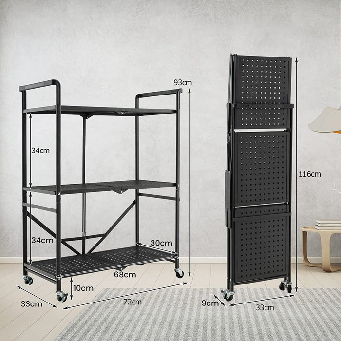 Heavy-Duty Steel 3-Tier Rack - Robust Steel Structure with 2 Lockable Casters - Ideal for Mobile Storage and Organization Solutions