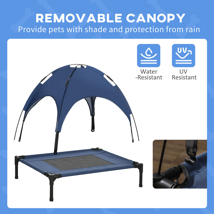 Elevated Pet Cot with Canopy - Waterproof Raised Dog Bed with UV Protection, Breathable Mesh Design - Perfect Outdoor Lounger for Medium Dogs