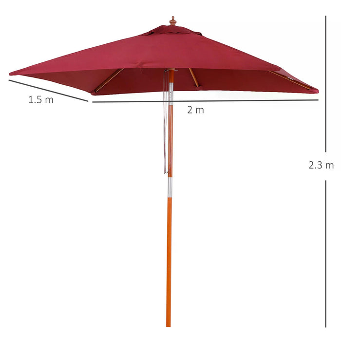 Outdoor Patio Parasol - 1.5m Wind-Resistant Sunshade with Fir Wooden Pole & Tilt Mechanism, Wine Red - Ideal for Garden, Backyard Lounging & UV Protection
