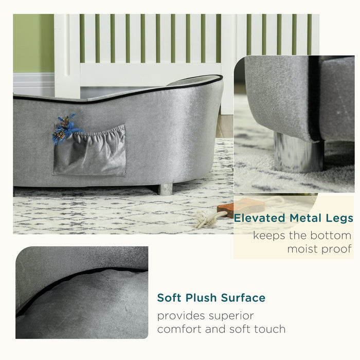 Pet Luxe Mini Couch - Comfy Dog Sofa Bed with Washable Soft Cushion & Thick Sponge - Ideal for Miniature Dogs & Kittens with Handy Storage Pocket