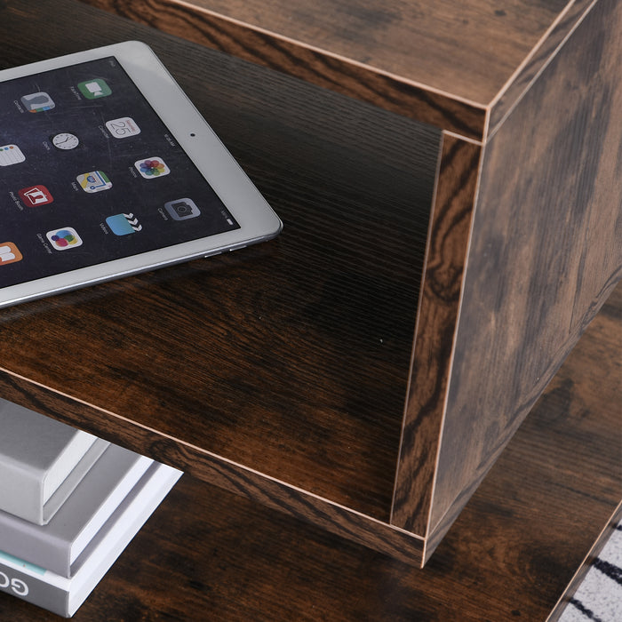 2-Tier S-Shaped Coffee End Table - Storage Shelves Organizer for Versatile Home Office Use, Natural Finish - Space-Saving Design Perfect for Living Rooms and Small Spaces