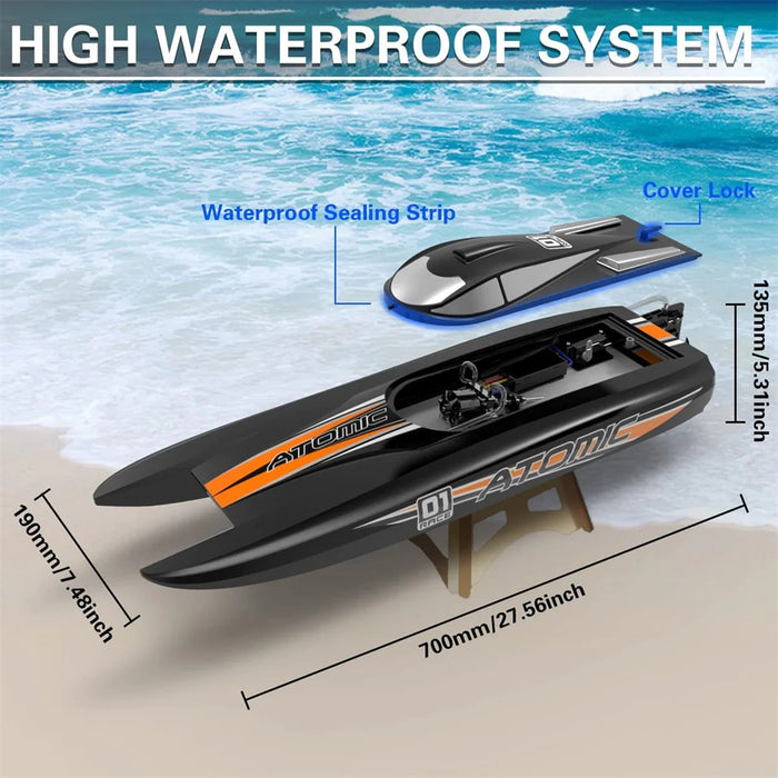 Volantexrc Atomic RTR 792-6 - 60km/h Brushless RC Boat with 2.4G, Waterproof, Reverse, Water-Cooled ABS Unibody Hull - Perfect for Pool and Lake Excitement