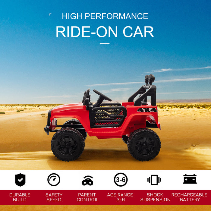 12V 2-Motor Electric Ride-On Truck for Kids - Battery-Powered Car with Horn, Lights, and Parental Remote Control - Off-Road Adventure Toy for Ages 3-6, Red