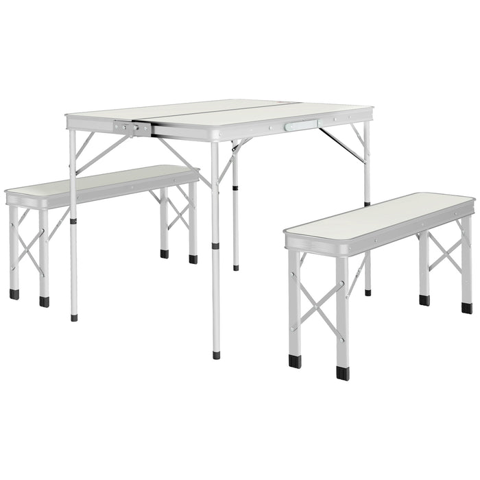 Foldable Aluminium Picnic Table Set - Lightweight Camping Furniture with 2 Benches - Ideal for Outdoor Parties, BBQs, and Garden Gatherings
