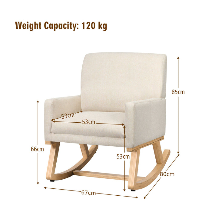 Beige Recliner Rocking Chair - Fabric Upholstered Lounge Sofa Seat, Relaxing Armchair Rocker - Ideal for Comfort and Relaxation