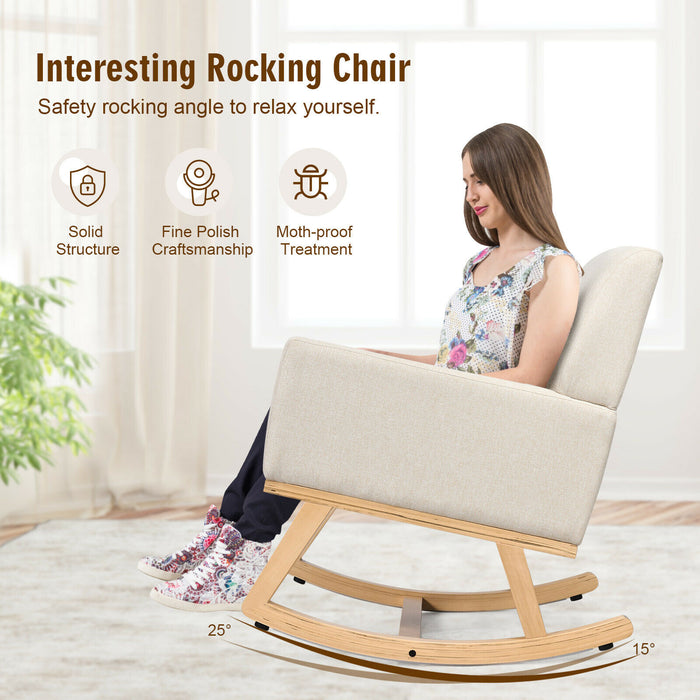 Beige Recliner Rocking Chair - Fabric Upholstered Lounge Sofa Seat, Relaxing Armchair Rocker - Ideal for Comfort and Relaxation