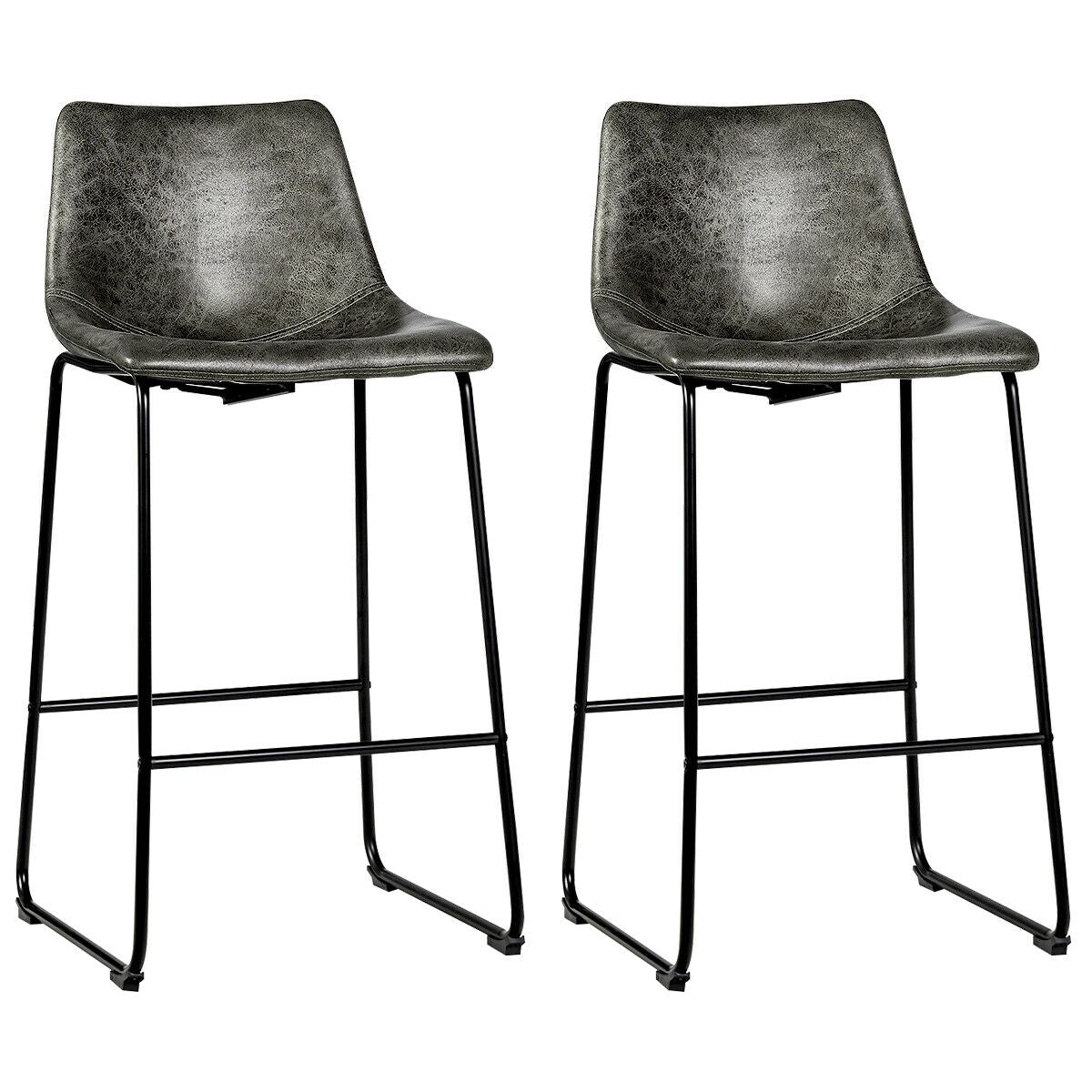 Vintage Faux Suede Set of 2 Bar Stools - Charming Grey Finish, Vintage Design - Perfect for Bar or Kitchen Counter Use