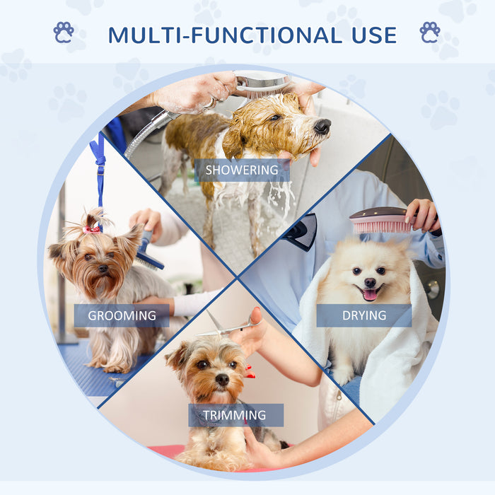 Adjustable Dog Grooming Table with Rubberized Surface - Includes 2 Safety Slings and Mesh Storage Basket, Heavy-Duty Metal Construction in Blue - Ideal for Pet Stylists and Home Grooming, 107 x 60 x 170 cm