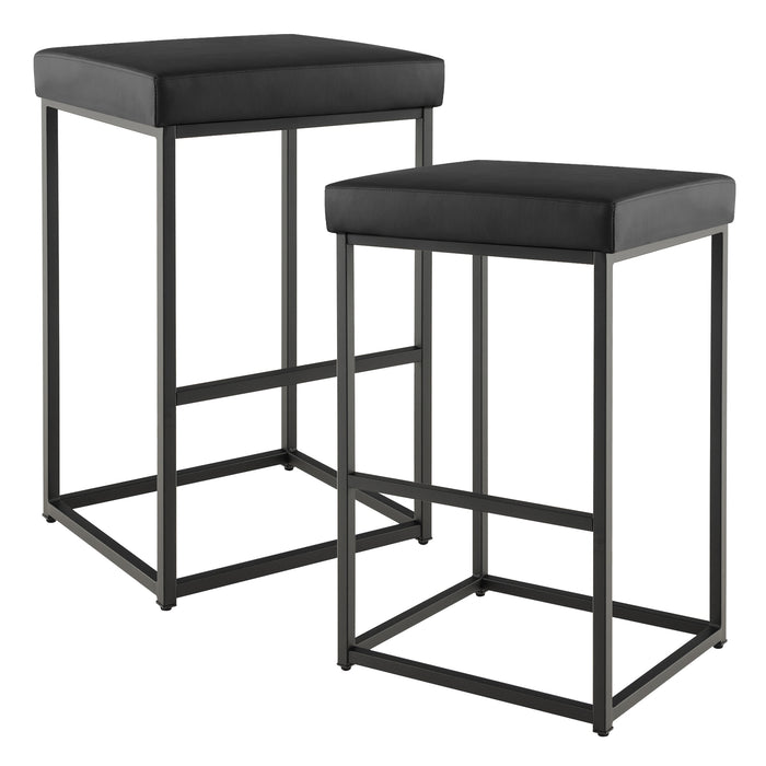 Set of 2 Barstools - 76 cm Height with PU Leather Cover and Footrest in Black - Perfect for Kitchen Island and Home Bars