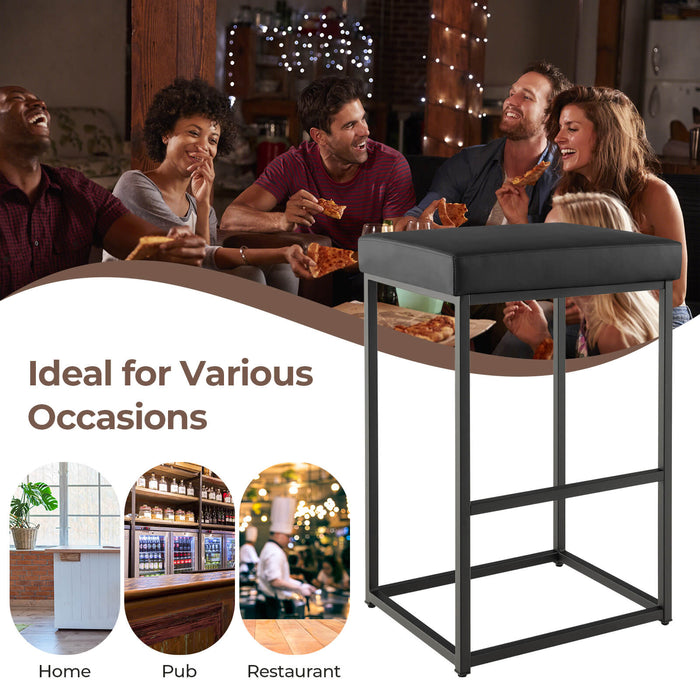 Set of 2 Barstools - 76 cm Height with PU Leather Cover and Footrest in Black - Perfect for Kitchen Island and Home Bars