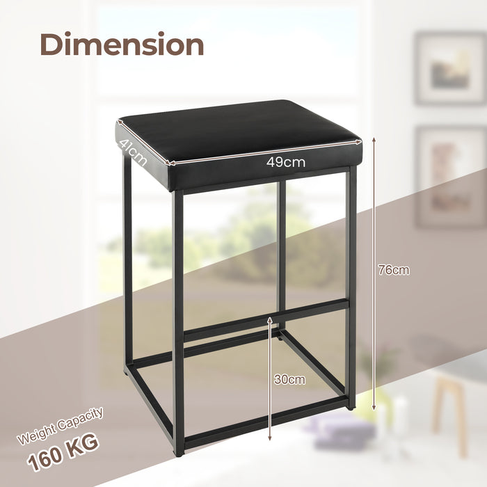 Set of 2 Barstools - 76 cm Height with PU Leather Cover and Footrest in Black - Perfect for Kitchen Island and Home Bars