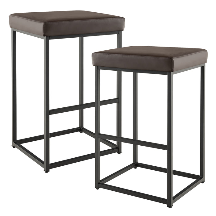 Set of 2 Barstools - 76 cm Height with PU Leather Cover and Footrest in Black - Perfect for Kitchen Island and Home Bars