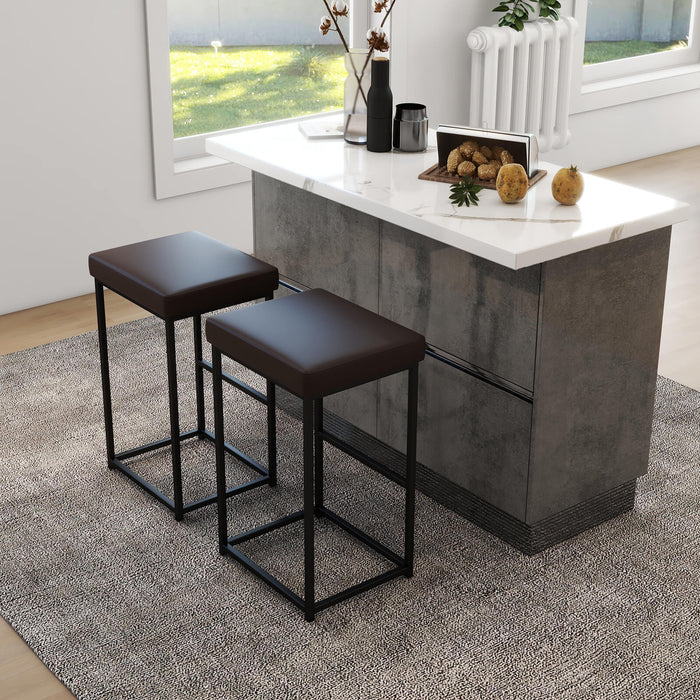 Set of 2 Barstools - 76 cm Height with PU Leather Cover and Footrest in Black - Perfect for Kitchen Island and Home Bars