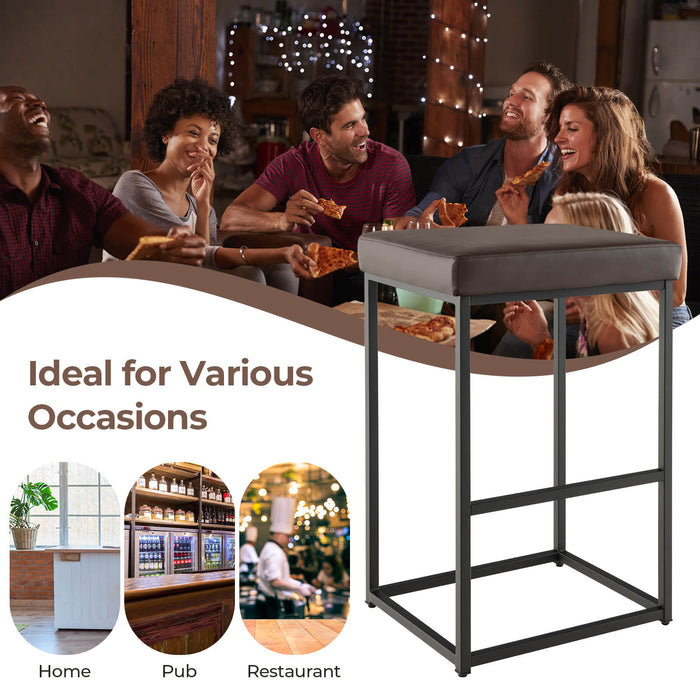 Set of 2 Barstools - 76 cm Height with PU Leather Cover and Footrest in Black - Perfect for Kitchen Island and Home Bars