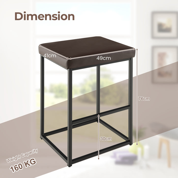 Set of 2 Barstools - 76 cm Height with PU Leather Cover and Footrest in Black - Perfect for Kitchen Island and Home Bars