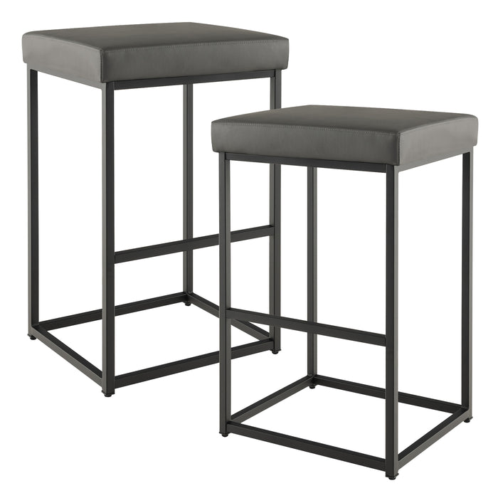 Set of 2 Barstools - 76 cm Height with PU Leather Cover and Footrest in Black - Perfect for Kitchen Island and Home Bars
