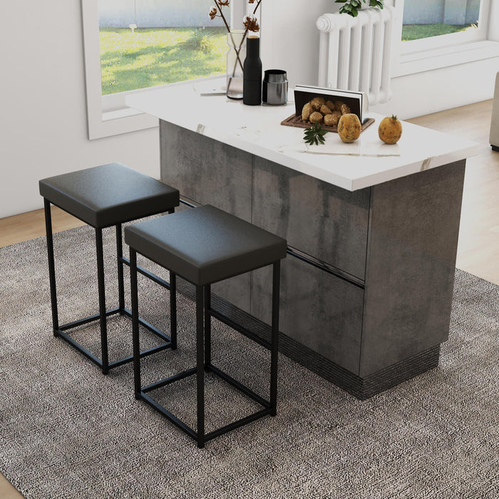 Set of 2 Barstools - 76 cm Height with PU Leather Cover and Footrest in Black - Perfect for Kitchen Island and Home Bars