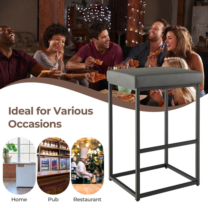 Set of 2 Barstools - 76 cm Height with PU Leather Cover and Footrest in Black - Perfect for Kitchen Island and Home Bars