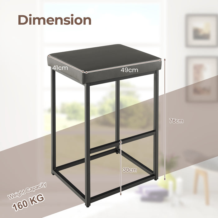 Set of 2 Barstools - 76 cm Height with PU Leather Cover and Footrest in Black - Perfect for Kitchen Island and Home Bars