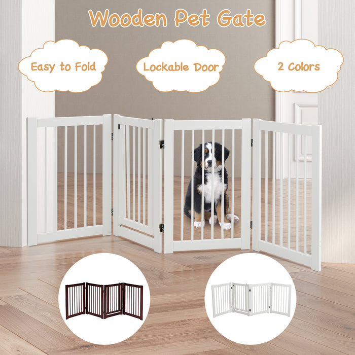 Wooden Dog Gate - 4 Panels, Door Walk-Through Feature - Ideal for Pet Owners Wanting to Limit Space Access