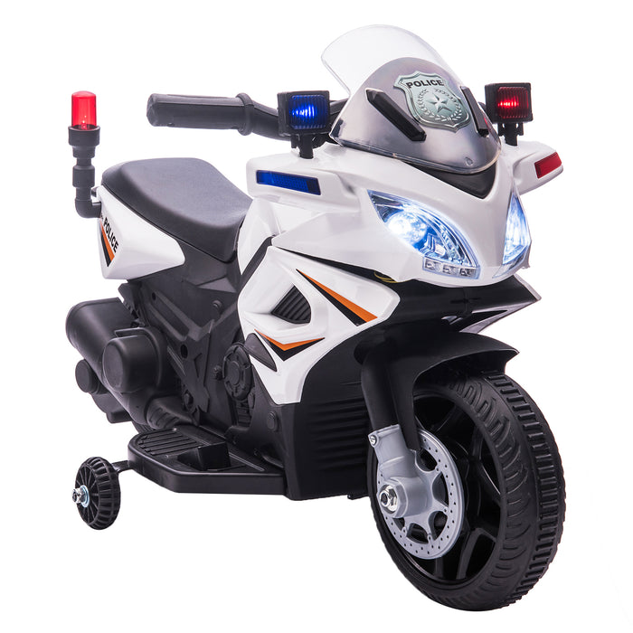 6V Electric Ride-On Motorcycle Police Car for Kids - Featuring Lights, Horn & Realistic Sounds - Ideal Outdoor Play Toy for Toddlers Aged 18-36 Months, White