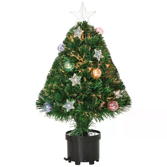 Pre-Lit 2FT Artificial Christmas Tree with Multicolored Fiber Optic - LED Lights, Decorative Pot for Tabletop Display - Ideal Desk Xmas Decor for Home and Office