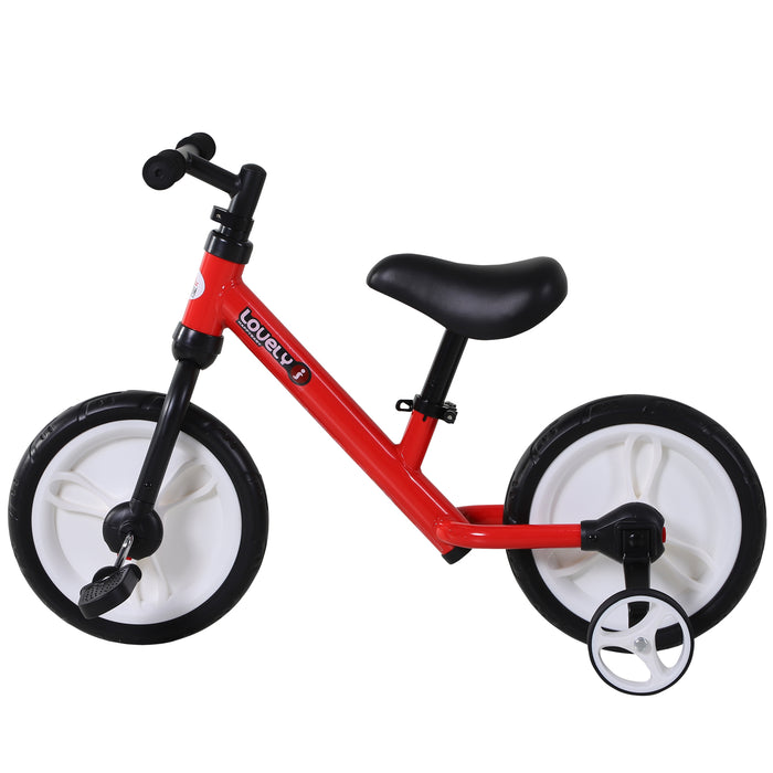 PP Toddlers - Red Balance Bike with Removable Stabilizers for Kids - Beginner Riding Training Bicycle