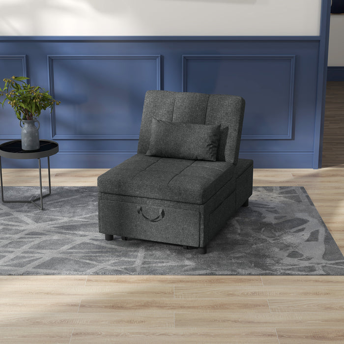 3-in-1 Convertible Sleeper Chair Bed with Padding - Adjustable Recliner, Wheels and Pillow, Grey - Perfect for Small Spaces and Guest Rooms
