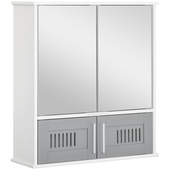Wall-Mounted Bathroom Mirror Cabinet - Double Door Storage Cupboard with Adjustable Shelf, Grey Finish - Space-Saving Organizer for Bathroom Essentials