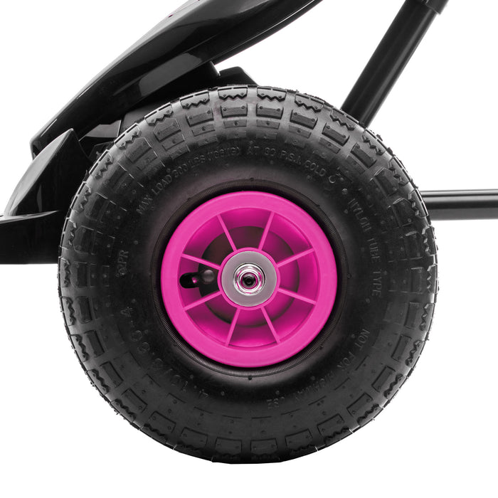 Kids' Pedal-Powered Racing Kart - Adjustable Seat, Pneumatic Tires & Shock Absorption - Ideal for Boys & Girls Aged 5-12, Fun Outdoor Play in Pink