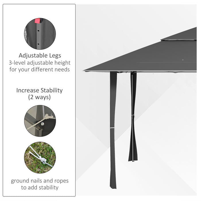 Double Roof Canopy Pop-Up Gazebo 4x4m - UV Proof, Portable with Roller Bag, Adjustable Legs, Steel Frame - Ideal for Outdoor Parties and Events, Dark Grey