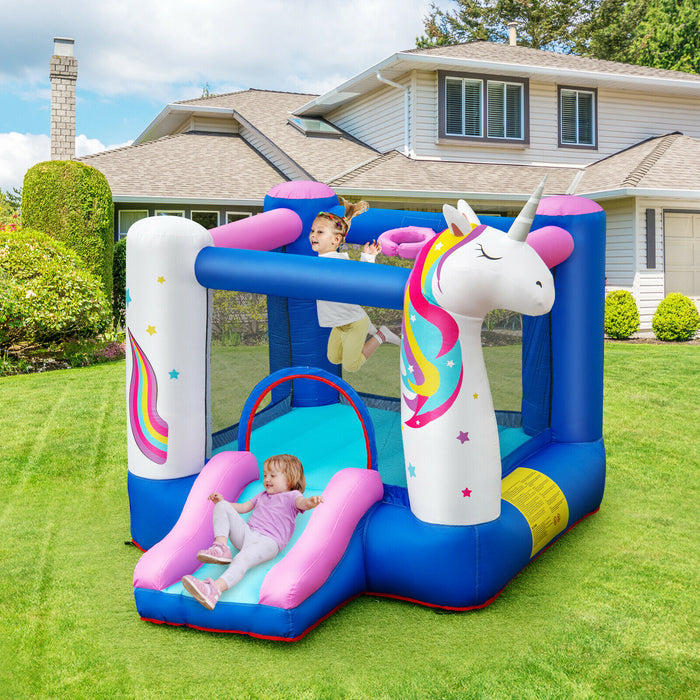 Unicorn Castle Inflatable Bounce House - Featuring a Fun Slide for Extra Enjoyment - Perfect Backyard Play Equipment for Kids