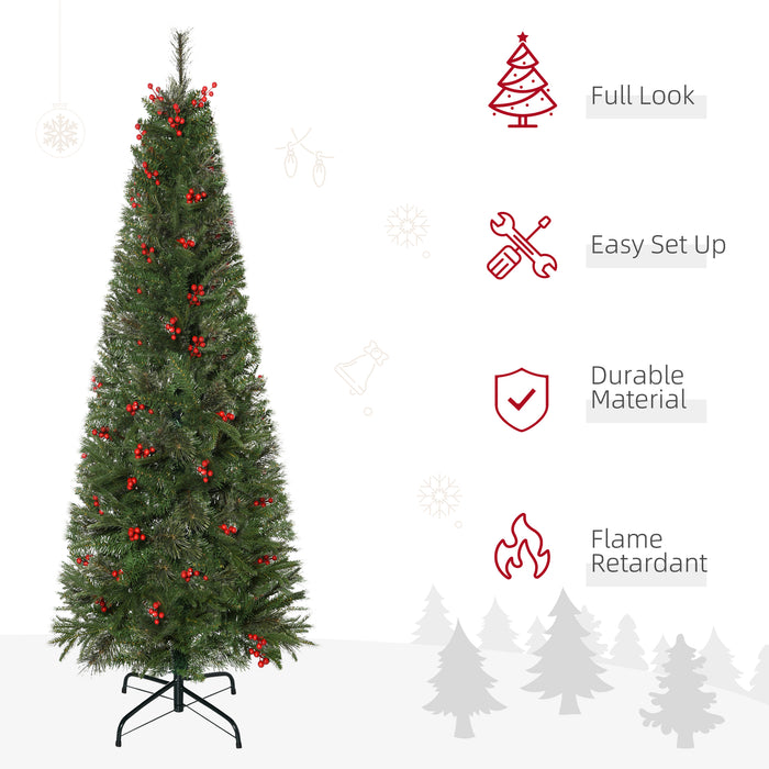 Artificial Pencil Christmas Tree with Lifelike Foliage - Lush Branches, Vibrant Red Berries, Easy Auto-Open Feature - Ideal for Compact Spaces and Holiday Decor
