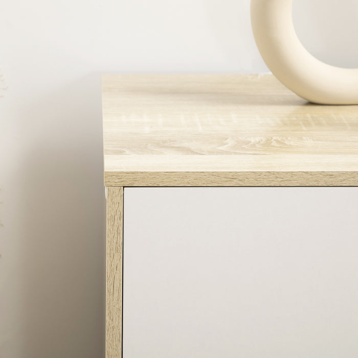 6-Drawer Wide Dresser - Bedroom & Living Room Storage Organizer with Wooden Legs - White & Light Brown Chest for Ample Space Management