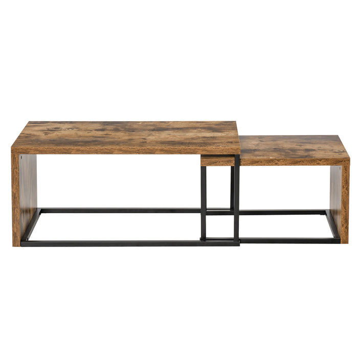 Industrial Style Coffee & Tea Table Set - 2-Piece Side Tables with Metal Frame for Home Decor - Perfect for Living Room and Bedroom, Black & Brown