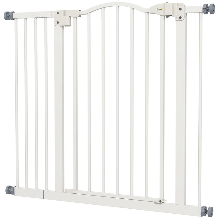 Adjustable Metal Pet Gate 74-100cm - Safety Barrier with Auto-Close Function in White - Ideal for Keeping Pets Secure and Safe in Home