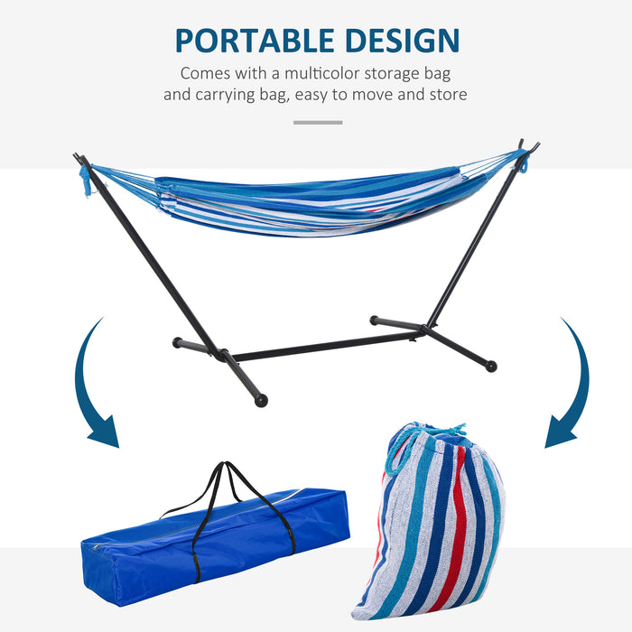 Portable Camping Hammock with Stand - 294 x 117cm White Stripe, Adjustable Height, 120kg Load Capacity with Carrying Bag - Ideal for Outdoor Relaxation and Travel Companions